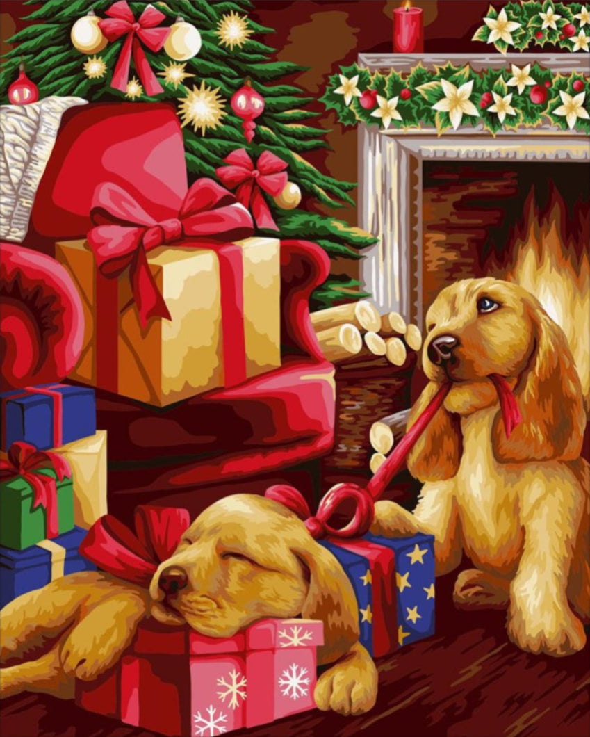 Ajándékbontó kutyuk - számfestő készlet