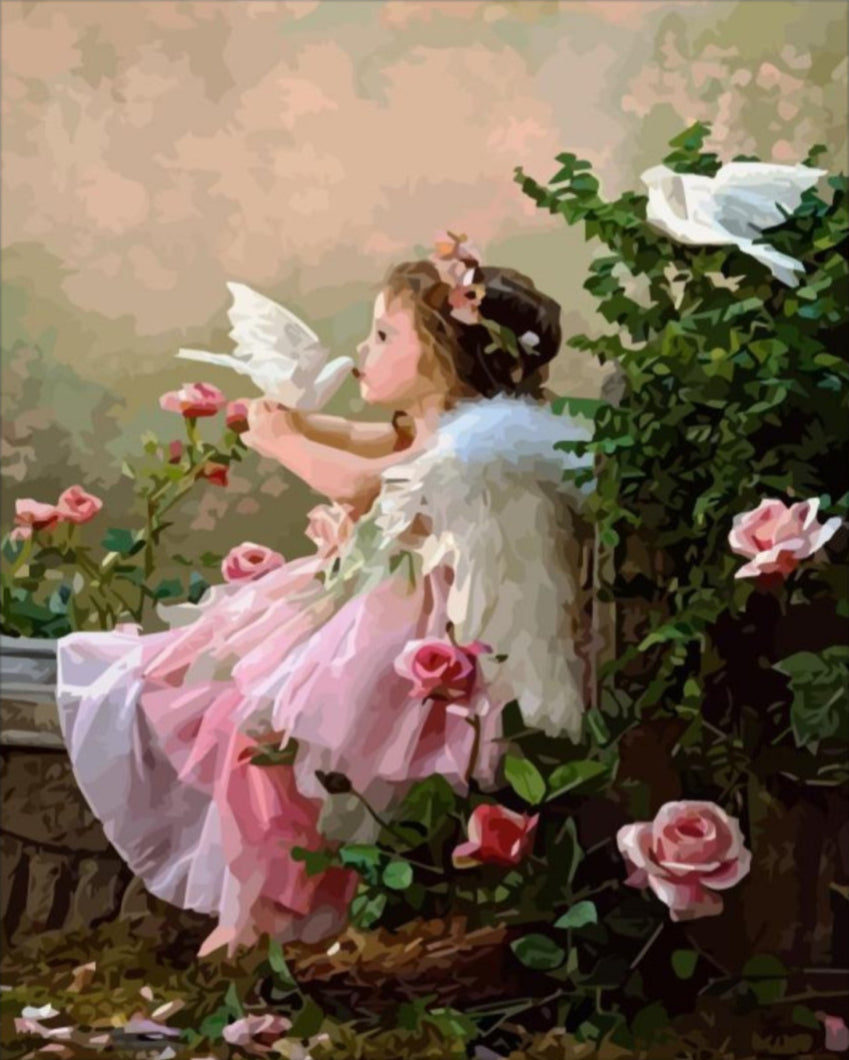 Angyalka galambokkal - számfestő készlet