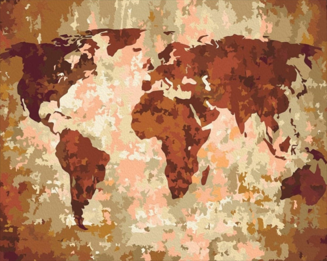 Barna és Vörös Világtérkép - számfestő készlet