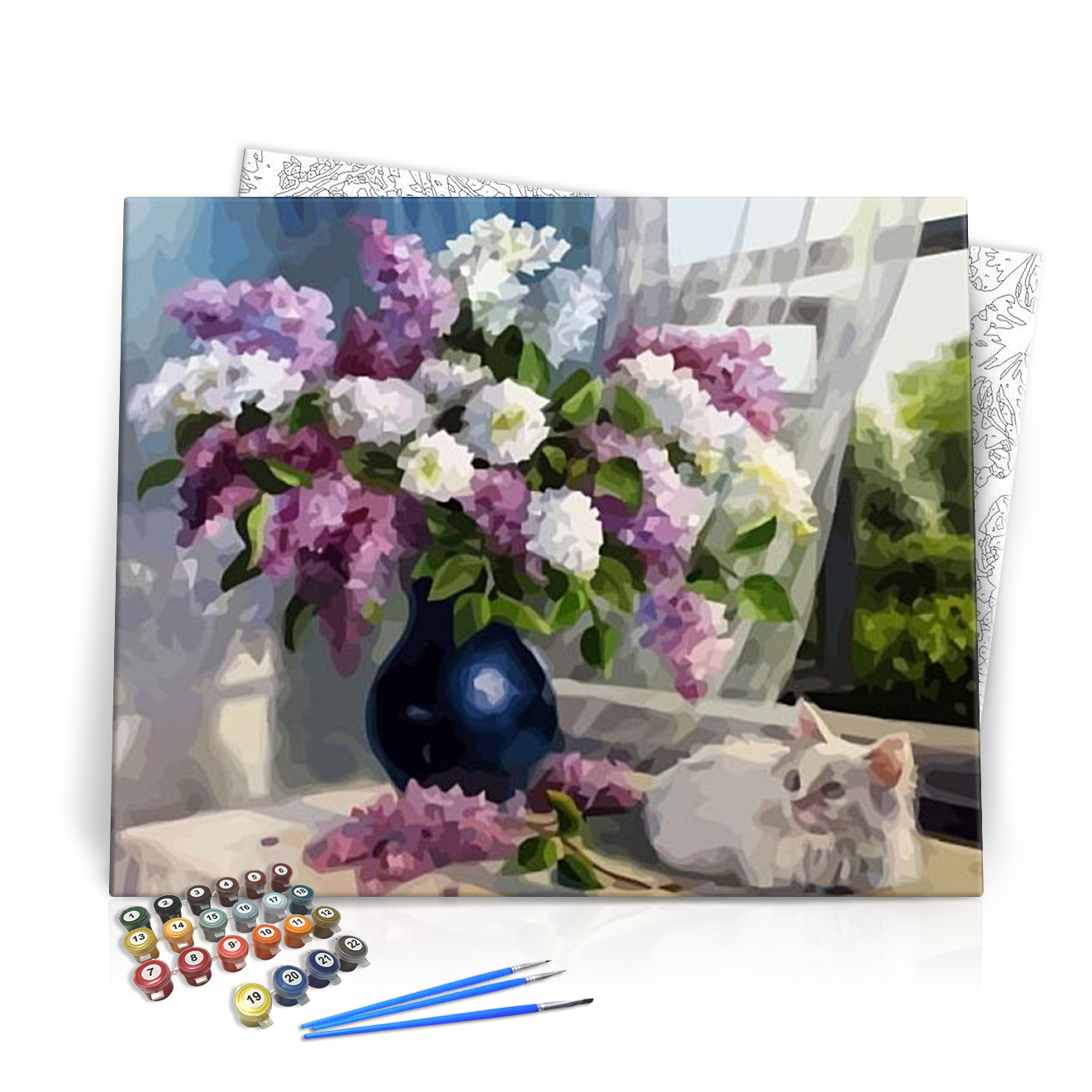 Cica az orgona mellett - számfestő készlet