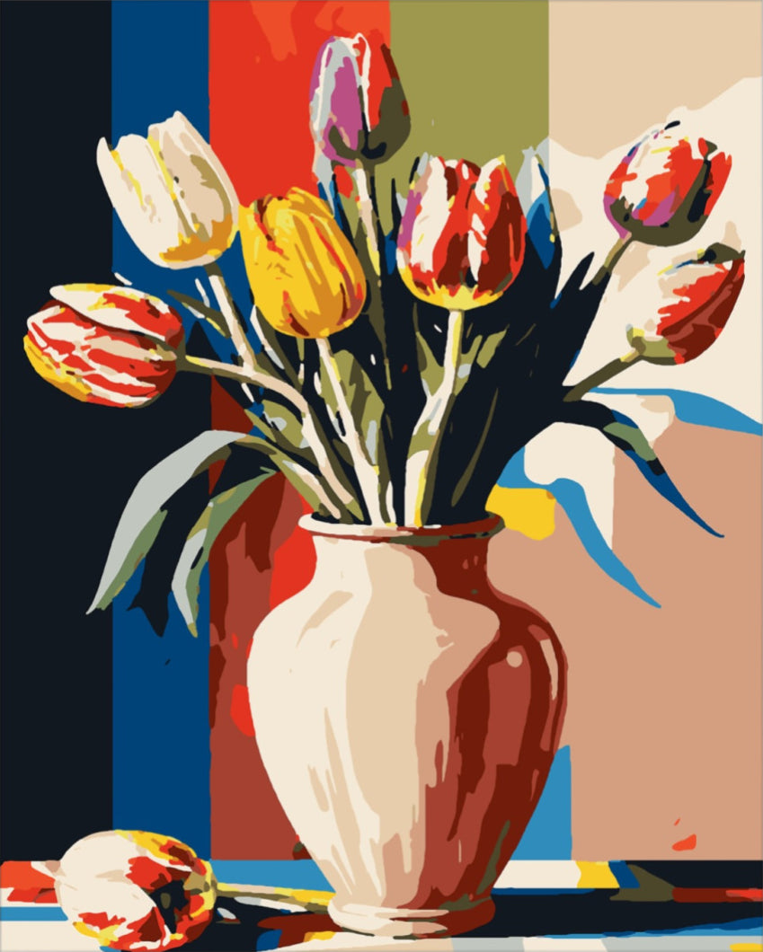 Geometria és tulipánok - számfestő készlet