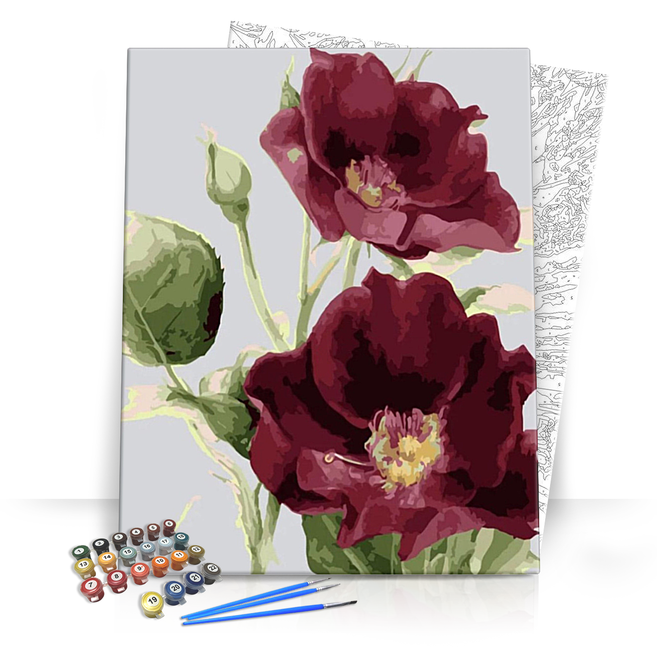 Gyönyörű bordó virágok - számfestő készlet