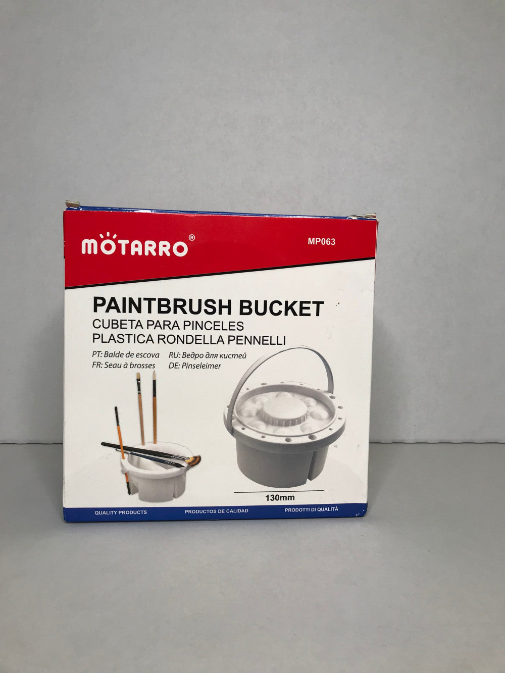 Kerek műanyag edény ecsetetek tisztítására és tárolására, fedővel