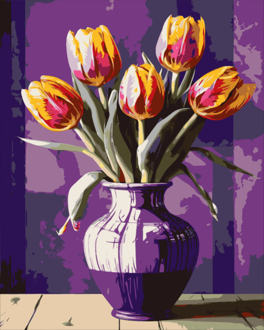 Liliomtulipánok vázában - számfestő készlet