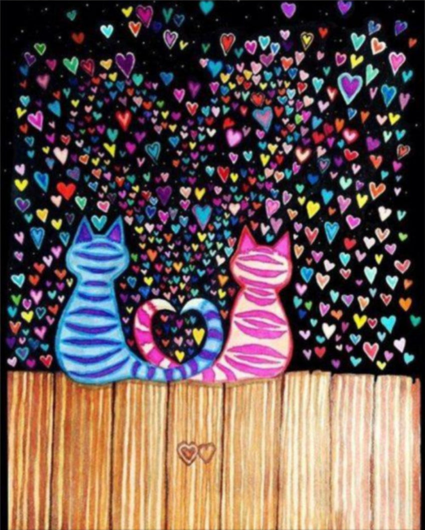 Macskák És Szívek - számfestő készlet