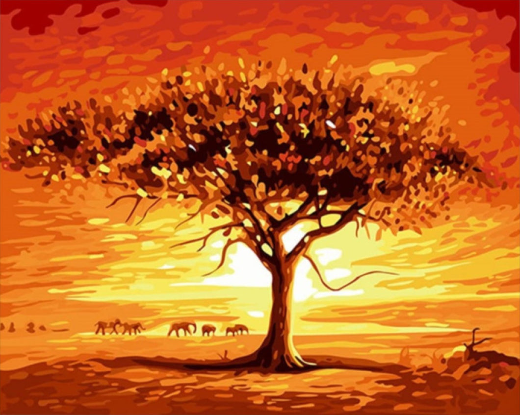 Magányos Fa a Szavannán - számfestő készlet