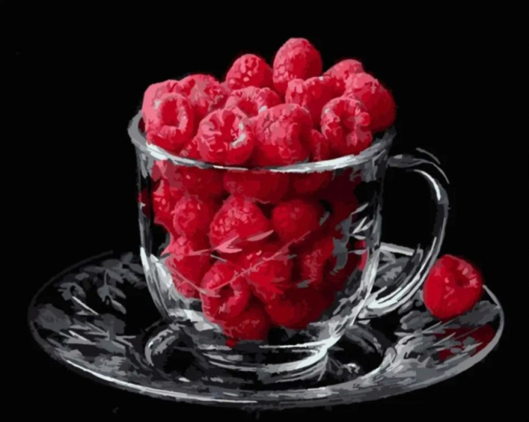 Málna üvegpohárban - számfestő készlet