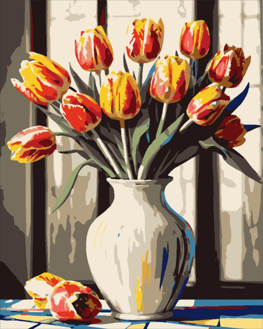 Nap csókolta tulipáncsokor - számfestő készlet