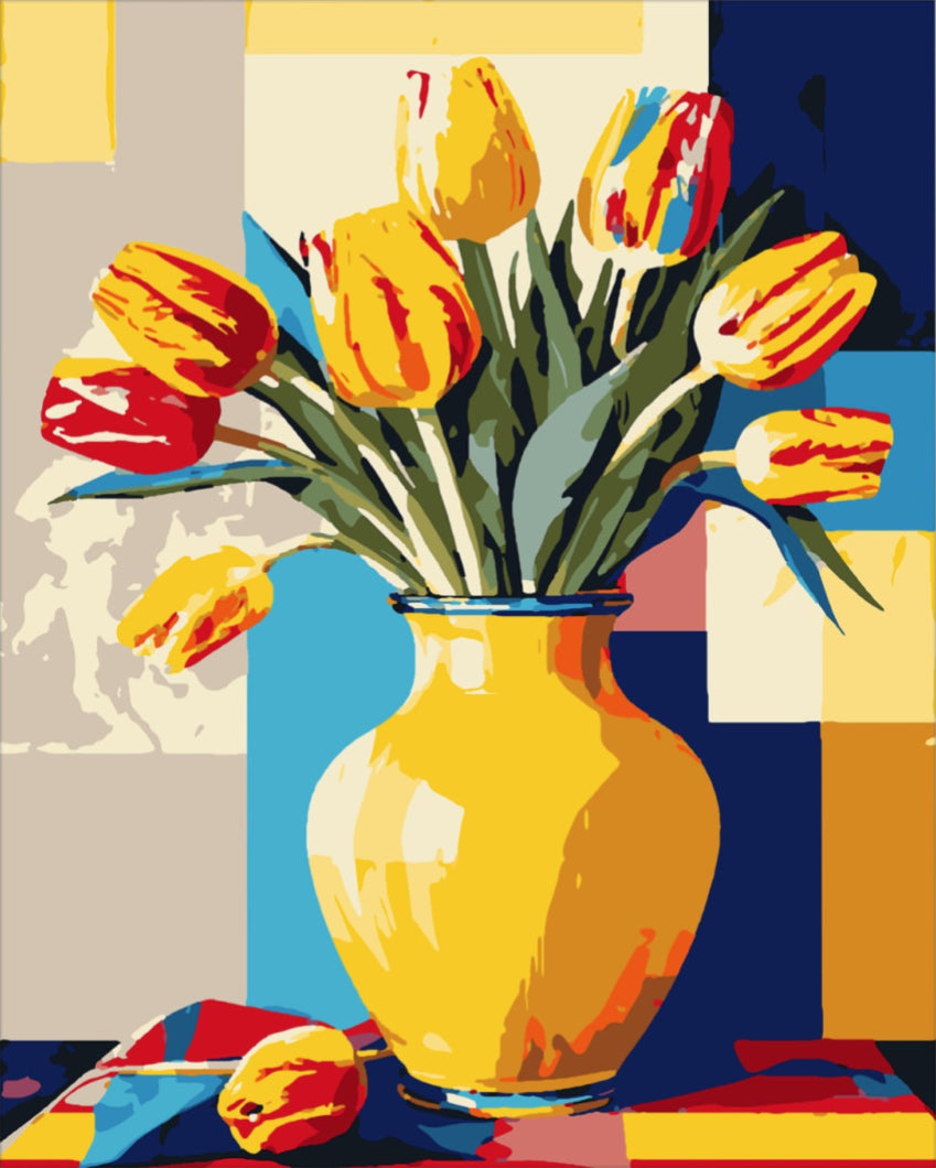 Napfényes tulipán váza - számfestő készlet
