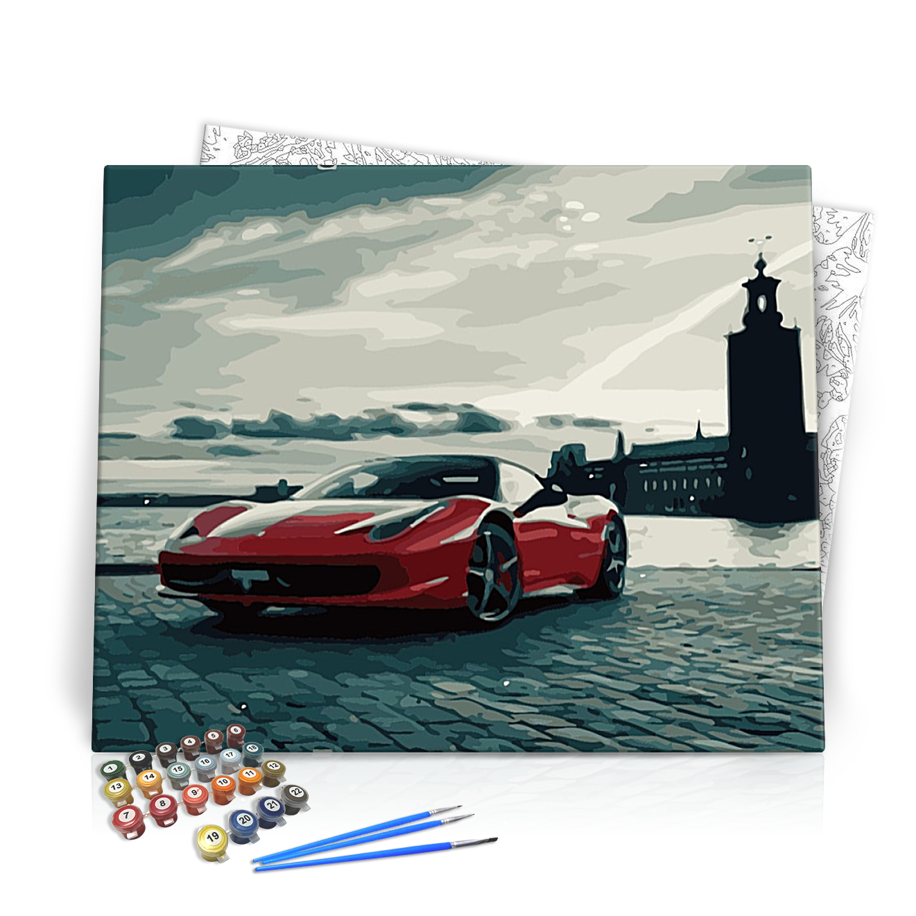 Piros Sportkocsi - számfestő készlet