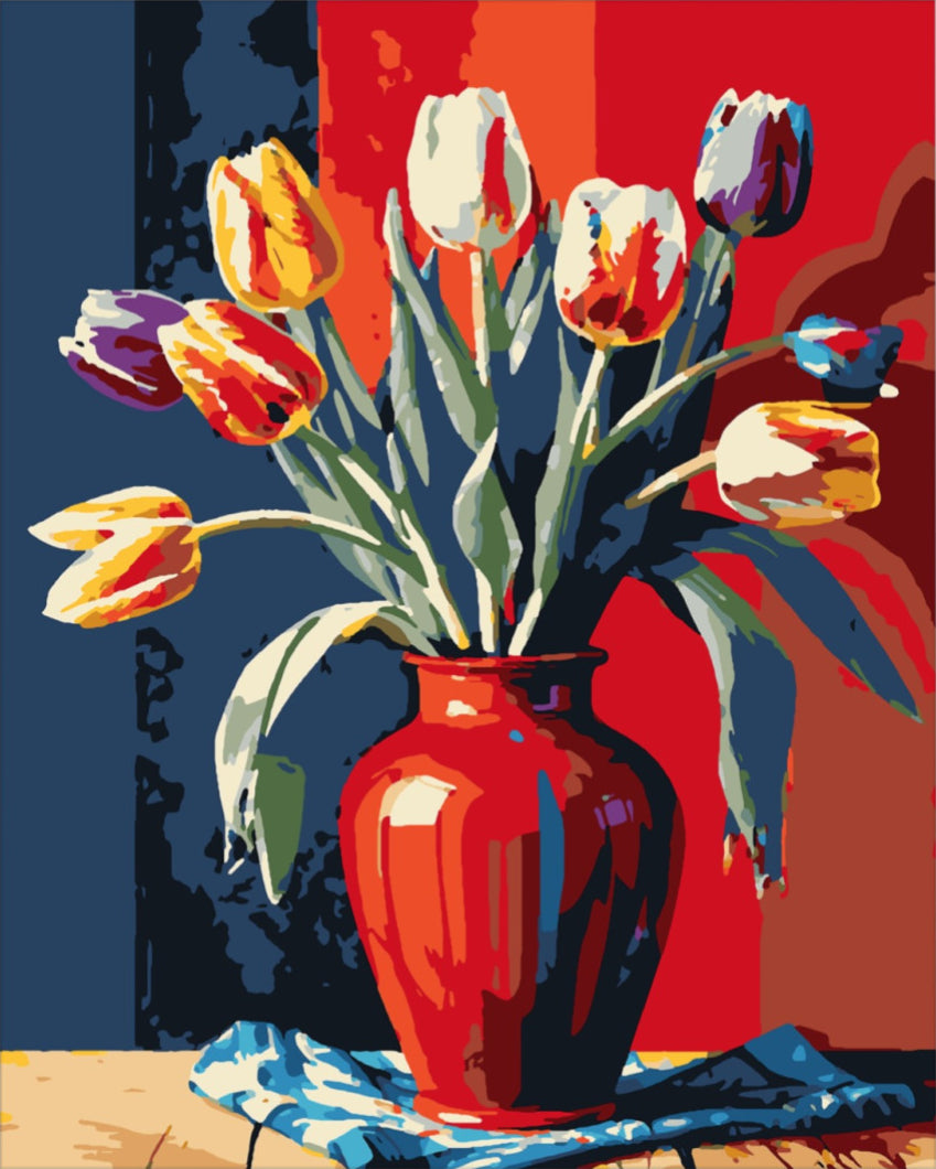 Piros vázában a boldogság színei - számfestő készlet