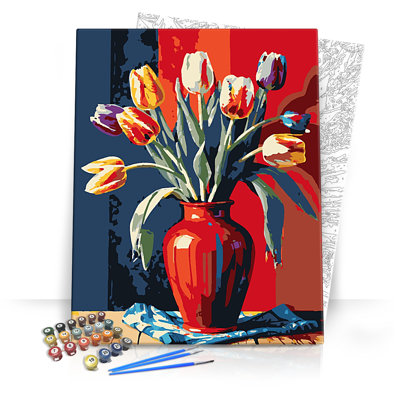 Piros vázában a boldogság színei - számfestő készlet