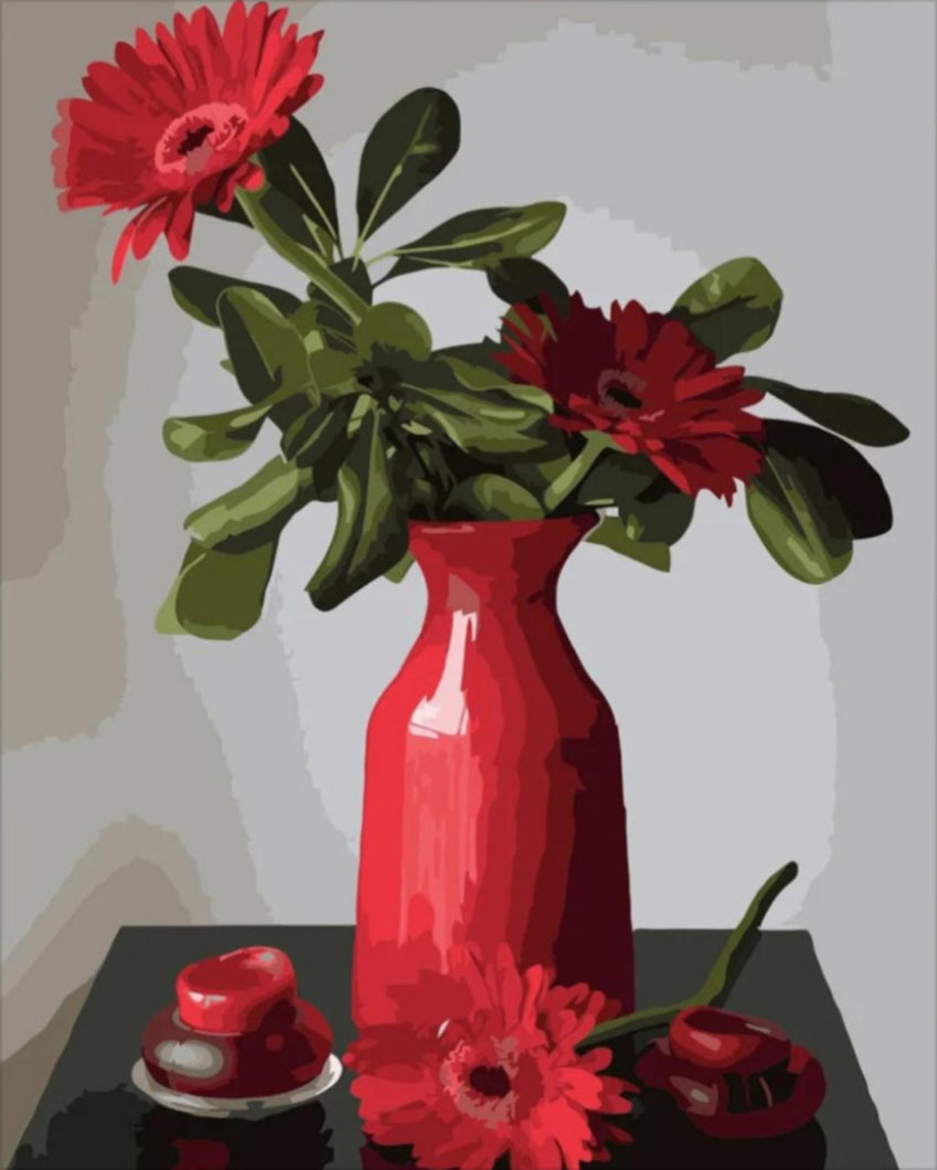 Piros virágok - számfestő készlet