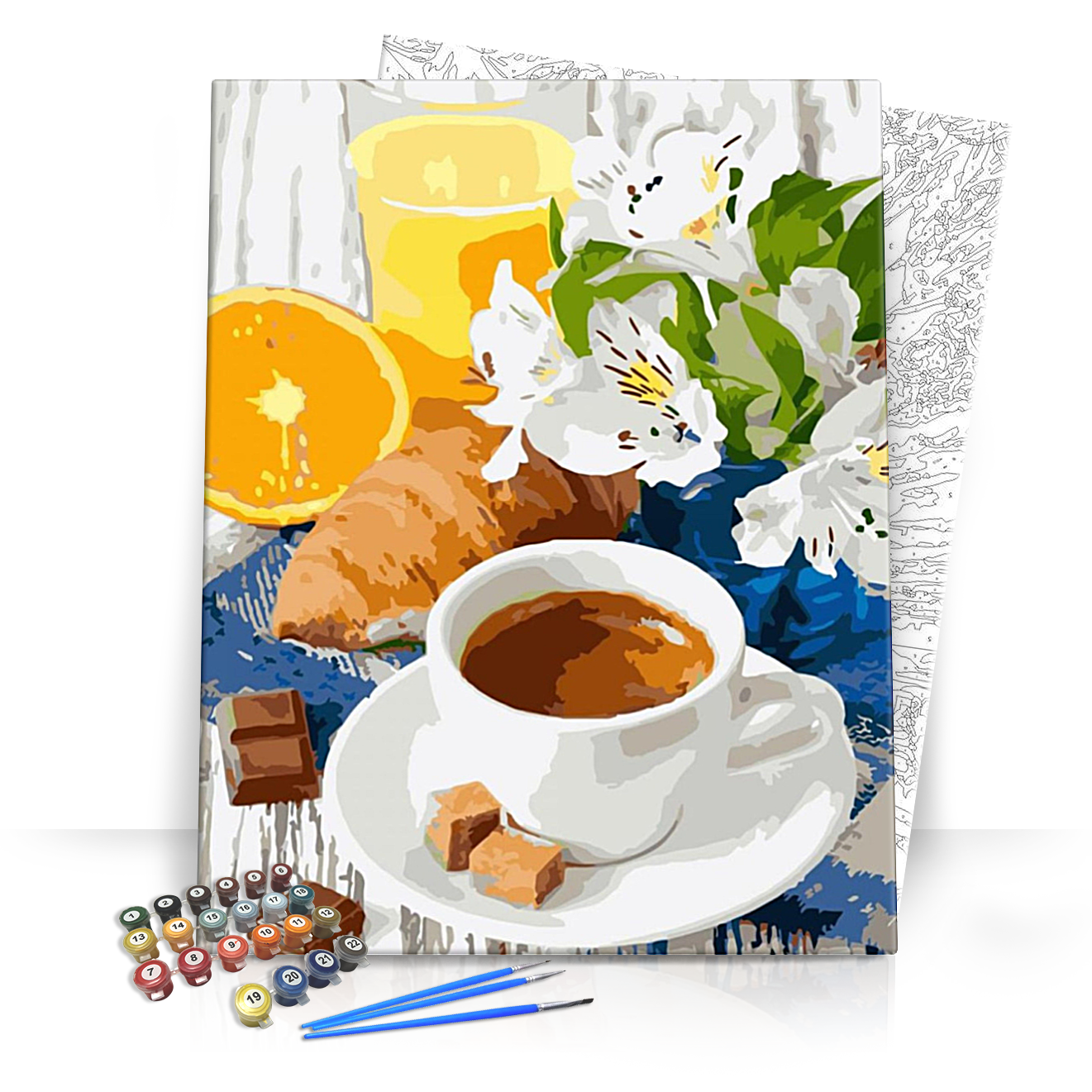 Reggeli fehér virágokkal - számfestő készlet