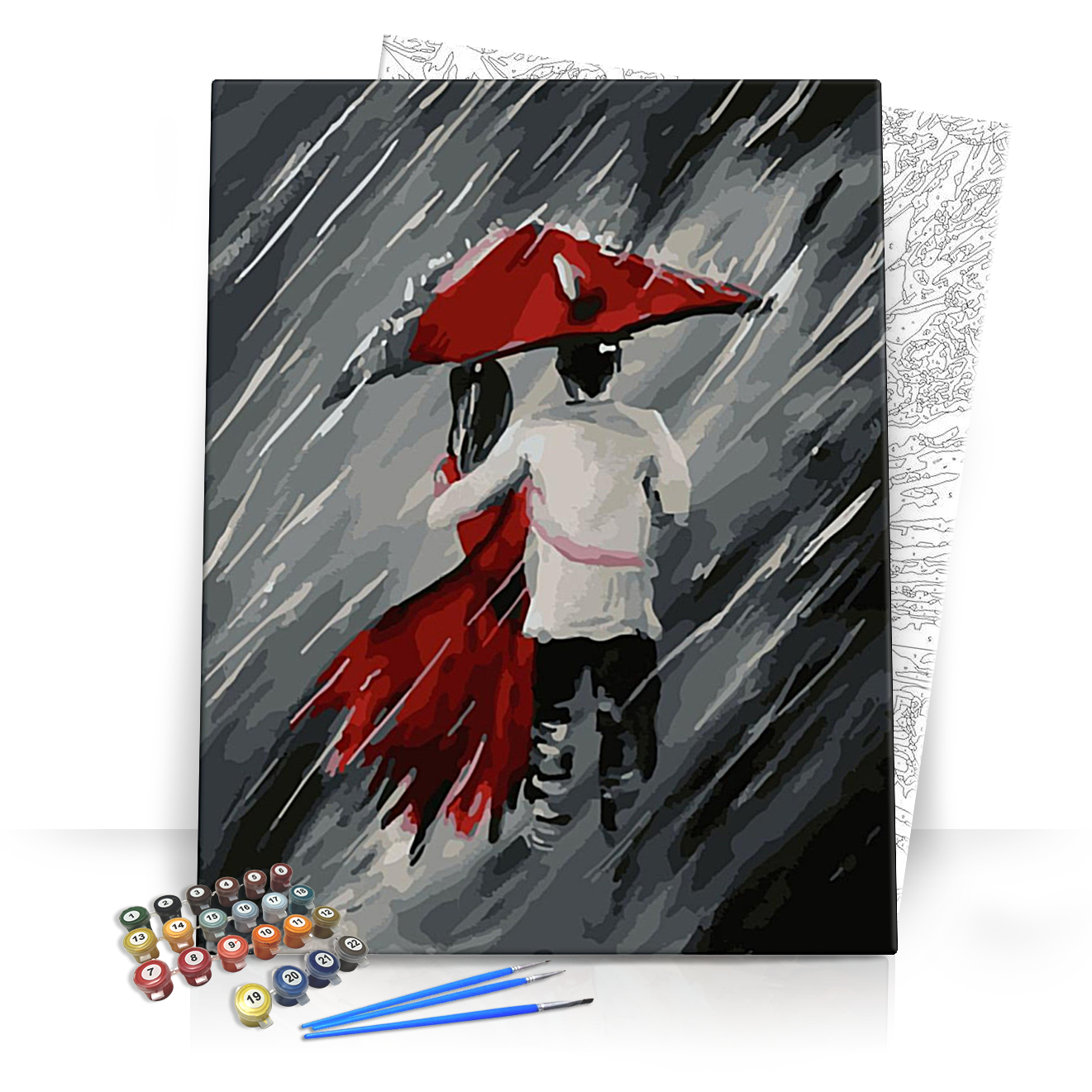 Romantikus pár az esőben - számfestő készlet