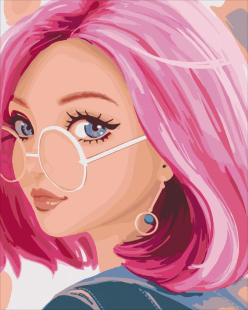 Rózsaszín hajú lány - számfestő készlet