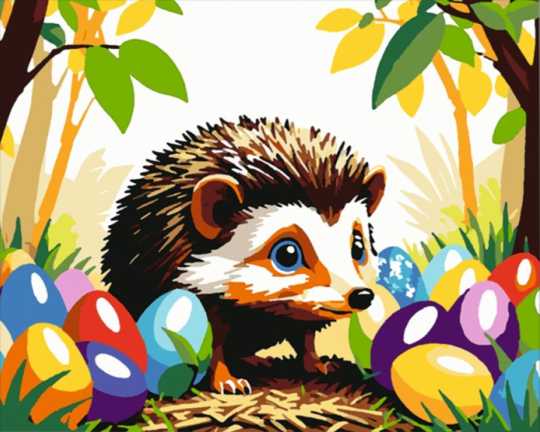 Sünike Színes Tojásokkal - húsvéti számfestő készlet