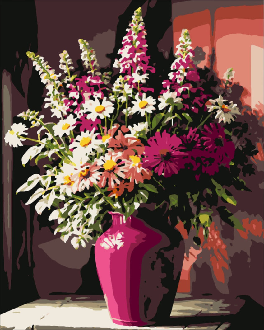 Virágözön magenta vázában - számfestő készlet
