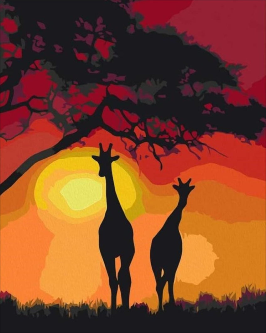 Zsiráfok a Naplementében - számfestő készlet