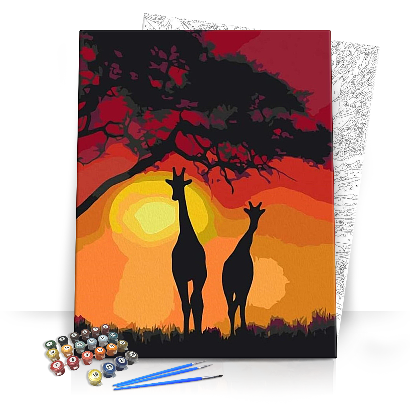 Zsiráfok a Naplementében - számfestő készlet