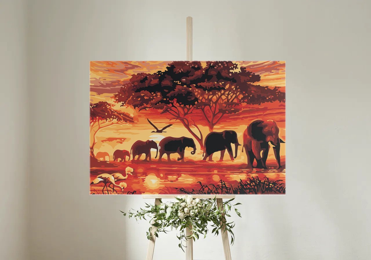 Elefántok a Szavannában - számfestő készlet