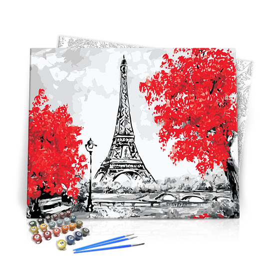 Eiffel Torony a Vörös Fák Mellett - számfestő készlet