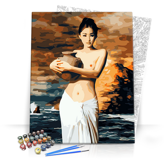 Félmeztelen Nő Kancsóval - számfestő készlet