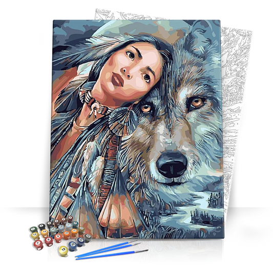 Indián lány és farkas - számfestő készlet