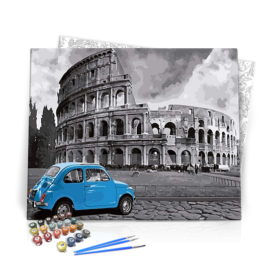 Kék autó a Kolosszeumnál - számfestő készlet