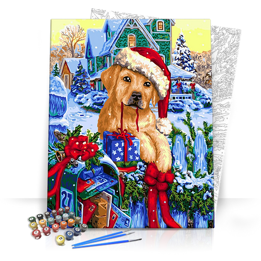 Kutya ajándékokkal - számfestő készlet