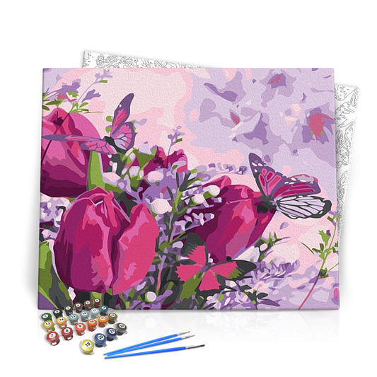 Lila Tulipán Pillangókkal - számfestő készlet