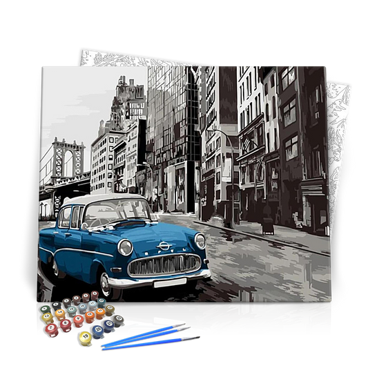 Parkoló kék autó - számfestő készlet