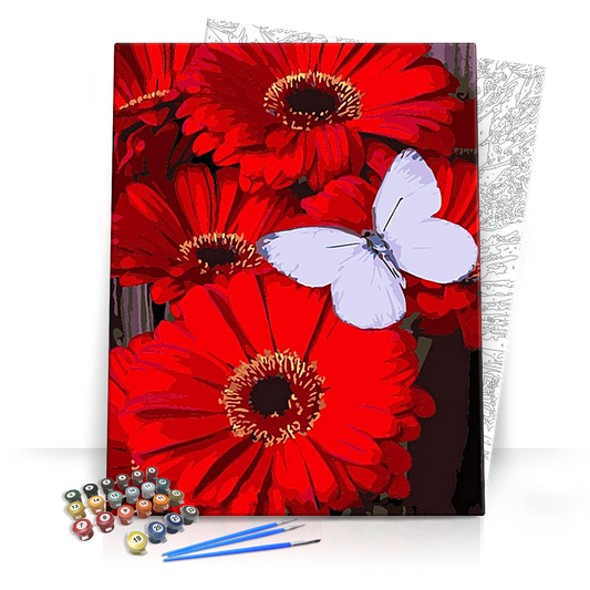 Pillangó piros virágokon - számfestő készlet