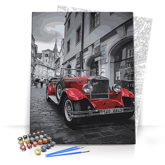 Piros old timer - számfestő készlet