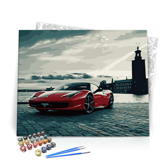 Piros Sportkocsi - számfestő készlet