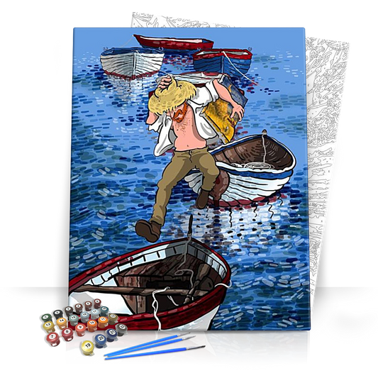 Szalmakalapos horgász - számfestő készlet