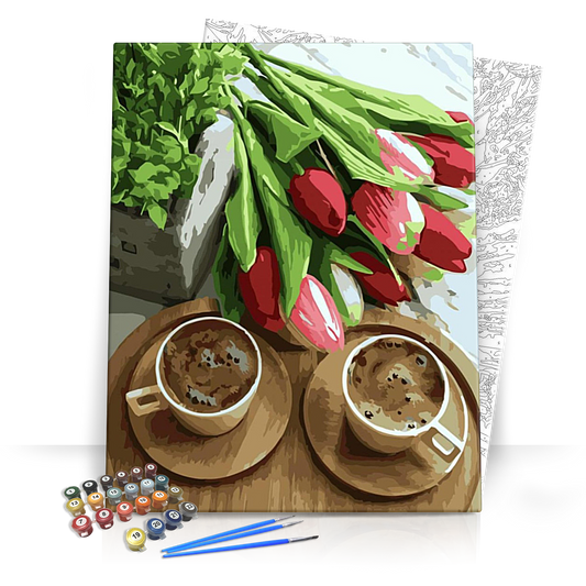Tulipán és kávé - számfestő készlet