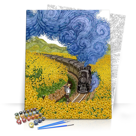 Vonat a napraforgó mezőn - számfestő készlet