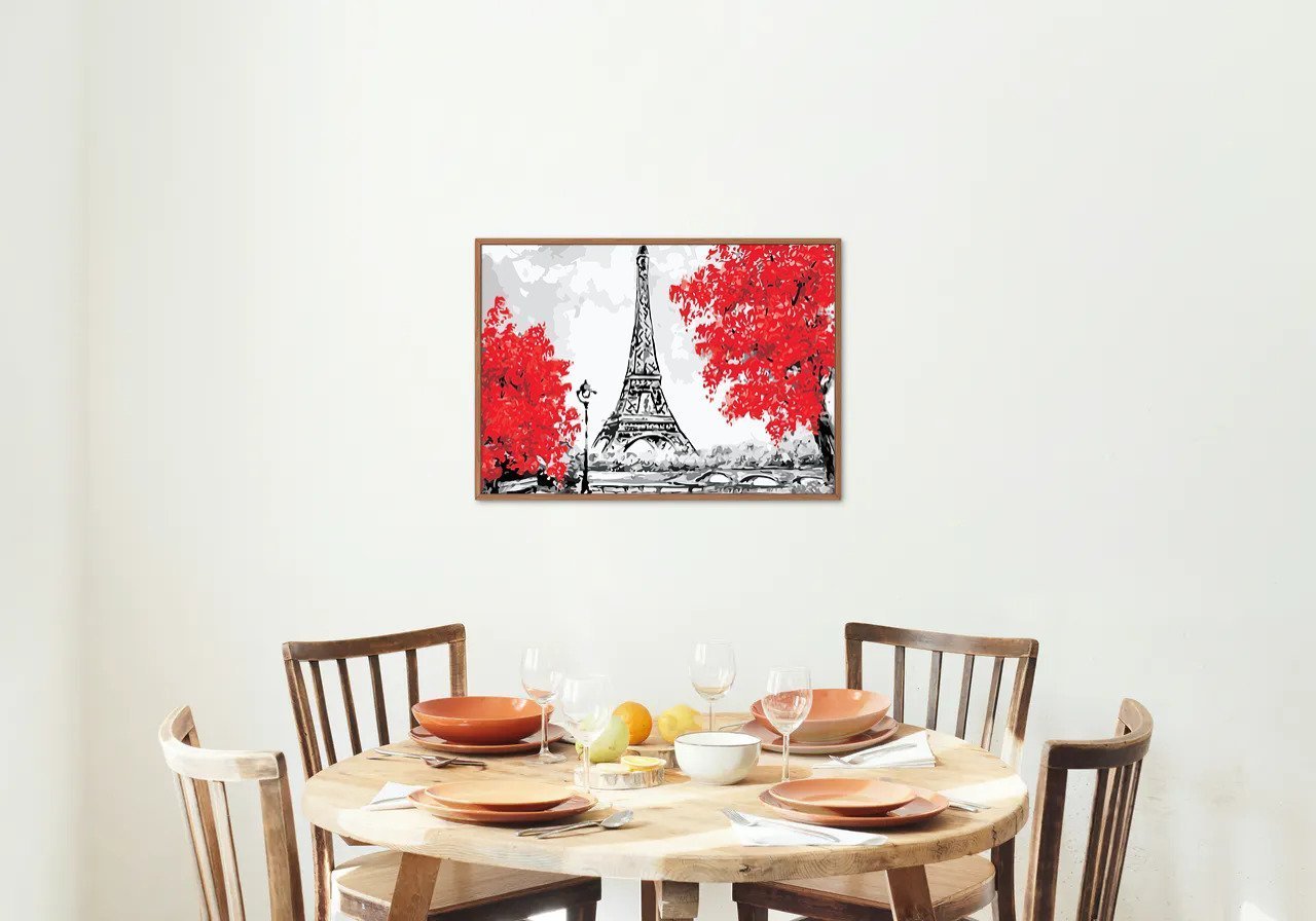 Eiffel Torony a Vörös Fák Mellett - számfestő készlet