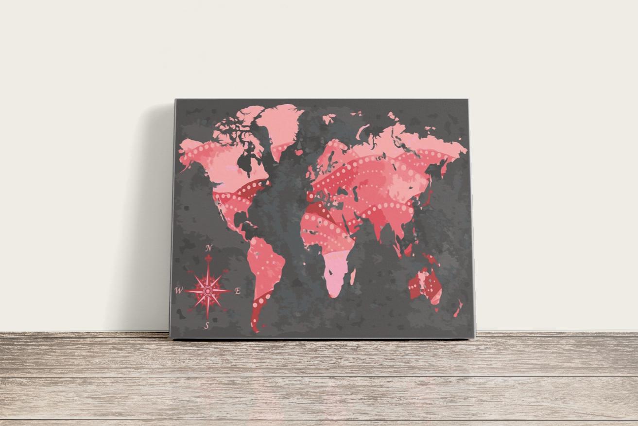 Piros Fekete Világtérkép - számfestő készlet