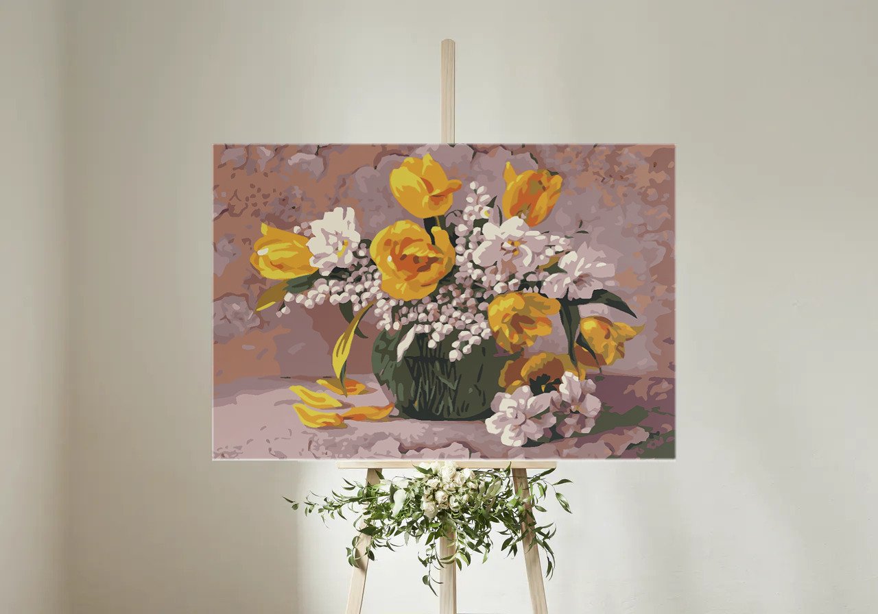 Sárga Tulipánok Vázában - számfestő készlet